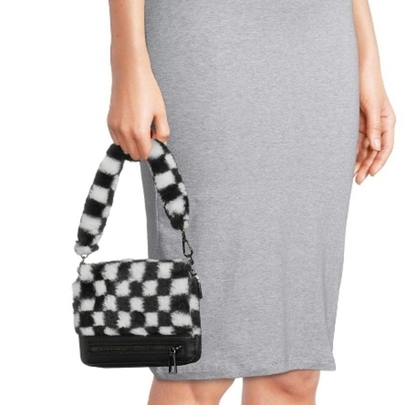#C New Checkered Y2k Styl Small Clutch Wallet Bag Black & White Removable - Picture 2 of 5